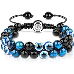 Evil Eye Bracelets For Men Women - Triple Protection Bracelet - Tiger Eye And